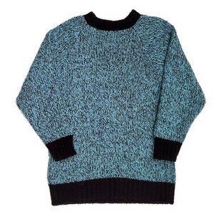 Vintage 1980's Reference Point Black & Teal Marbled Sweater SZ L